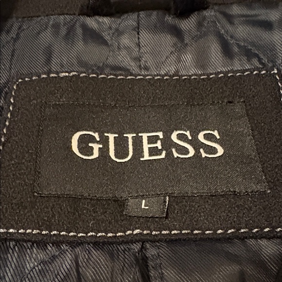 GUESS men’s Classic Black Pea Coat - Picture 3 of 6
